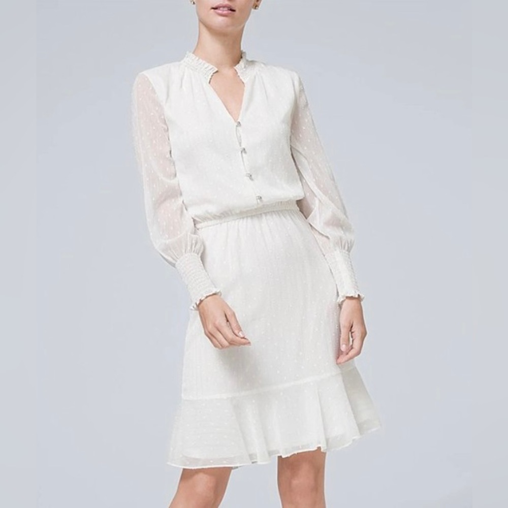 Ecru Soft Clip Long Sleeve V-Neck Dress - women .